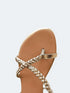 Womens Tan and Gold Gladiator Slingback Flat Sandals - cunei